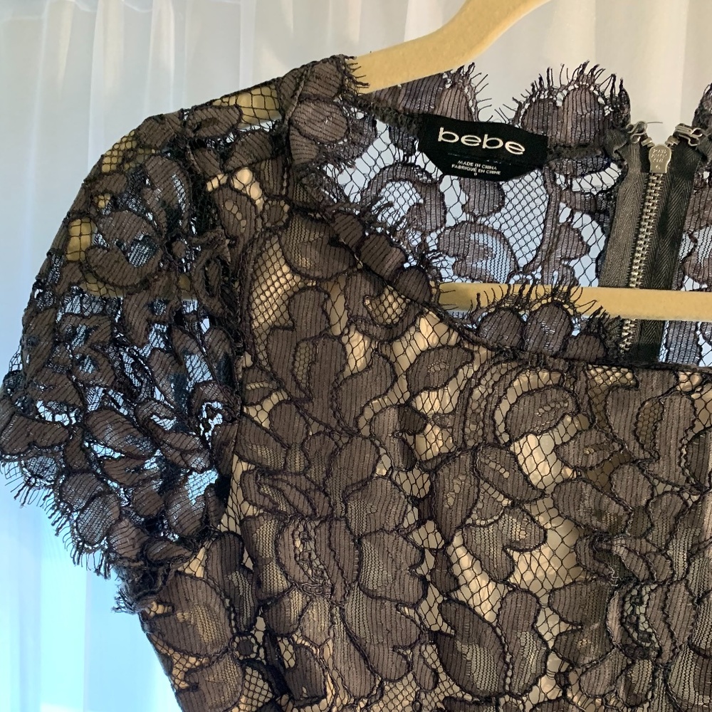 bebe Gray Lace Cutout Dress